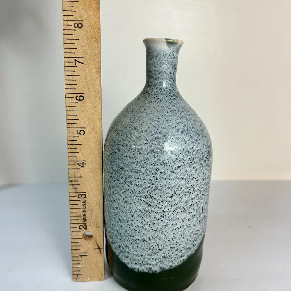 Pottery Bud Vase Speckled Blue Green Stoneware 7.5
